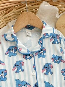 Casual Versatile Cute Cartoon Pattern Long Sleeve Pajama Set, Homewear Baby Girl Pajamas Bunny Pajamas Baby Pajama Set Baby Pj Set Cotton Pajama Set Fall Winter - Blue - View 5