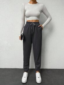 EURMUSE Women's Casual Basic Pocket Drawstring Sweatpants - Dark Grey - View 3
