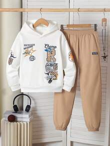 2pcs/Set Boys Casual Graphic Print Hoodie Set, Suitable For Streetwear, School, And Commute Fall Winter - Multicolor - View 9