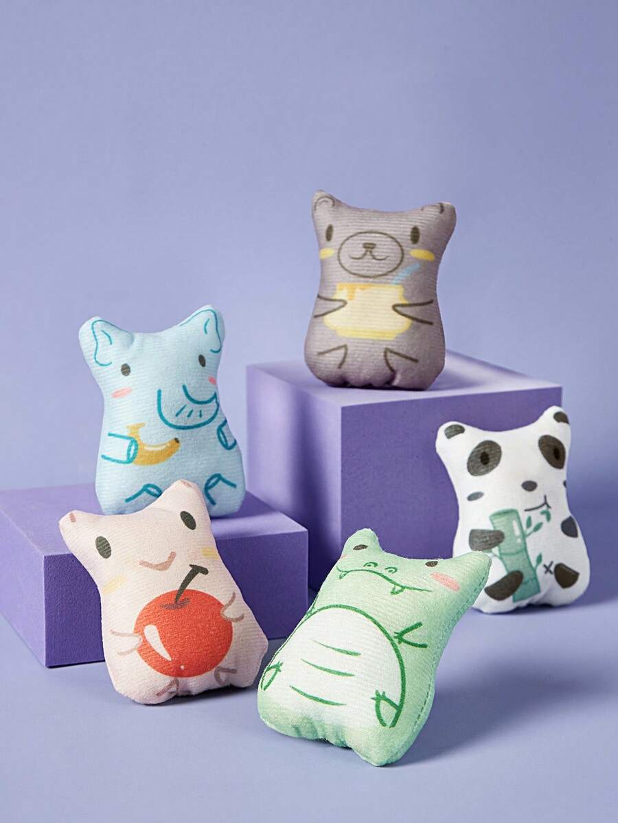 PETSIN Brinquedos de Catnip para Gatos de Interior - 5 tipos de brinquedos de pelúcia para mastigar e interativos com enchimento de catnip para gatinhos, brinquedo para animais de estimação macio (formas de animais) - Multicolorido - Visão 1