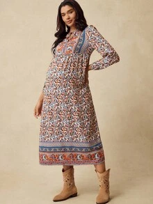 Boho Mama 孕妇复古时尚百褶中长休闲夏装 - 彩色 - 查看 5