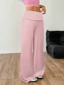 SHEIN EZwear 女士浅粉色宽腰宽松休闲裤 - 淺粉色 - 查看 6