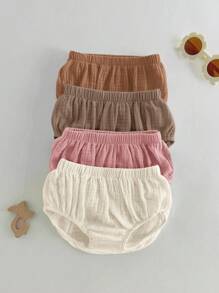 Loomiva Bộ 4 quần short thun bo gấu co giãn màu trơn cho trẻ sơ sinh Unisex - Nhiều màu - Xem 3