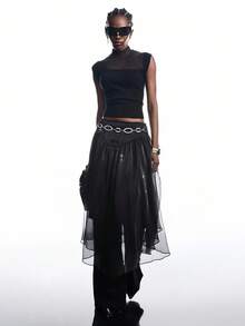 LYSMO Chân váy lưới thanh lịch thời trang dành cho nữ - màu đen - Xem 5