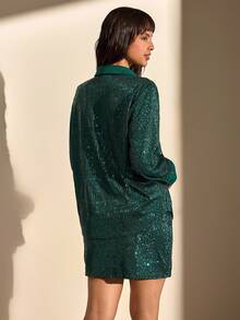 CLARA VERO Ensembles de deux pièces pour femmes avec détails pailletés, chemise et jupe - Vert - Voir 3