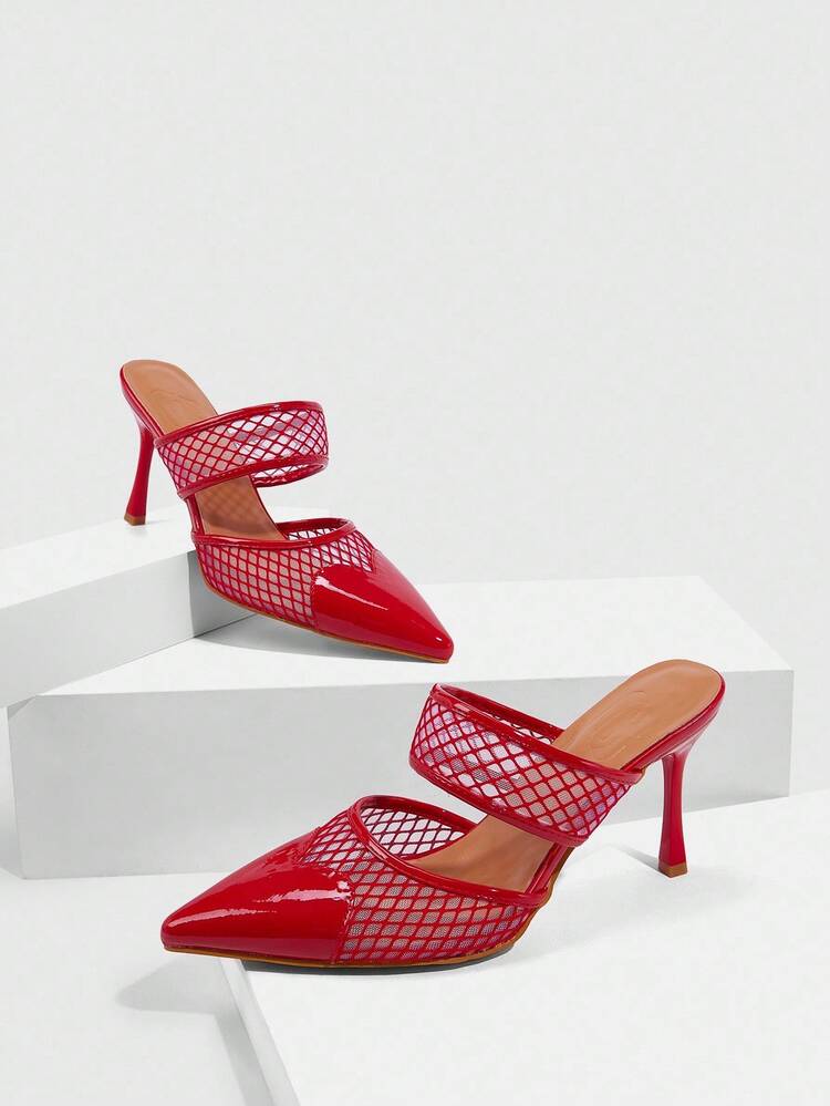 CUCCOO SZL Women's Fashion Pointed Toe Red Lace Mesh Sexy Slip-On Stiletto High Heel Formal Party Wedding Dress Pumps