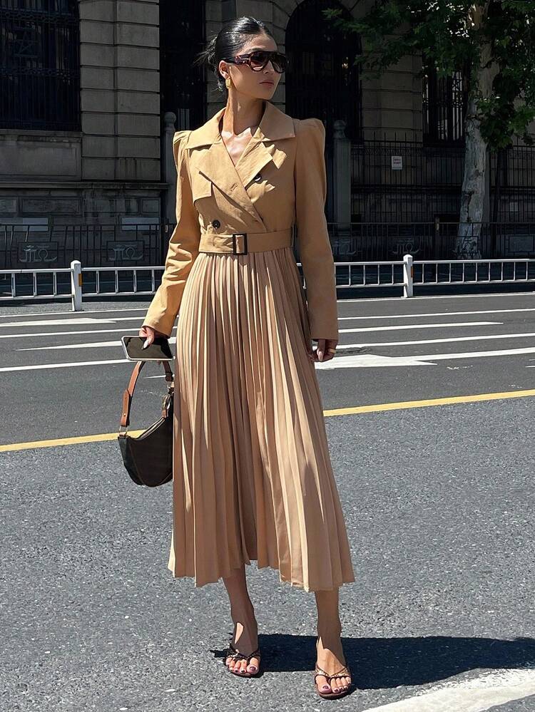 Women's Spring/Autumn Trench Coat Style Mid-Length Dress Maxi Dress