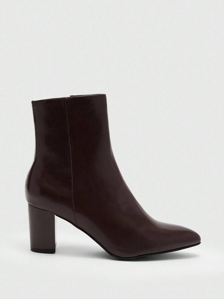 CUCCOO BIZCHIC Women's Pointed Toe Chunky Heel Ankle Boots, Fashion Minimalist Commuter Ankle Boots With Side Zipper, Classic Coffee Color, Mid Heel, Autumn/Winter For Christmas Spring Shoes