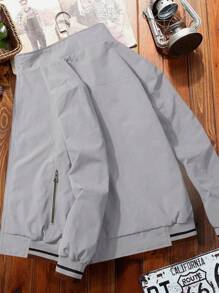 Manfinity Homme Herren Langarm Lässig Kontrast Farbige Gestreifte Jacke, Frühling/Herbst, Outdoor Windjacke - Grau - Übersicht 2