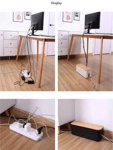 SHEIN 1 pieza Caja de almacenamiento de cables de datos de plástico con tapa de madera, caja organizadora de cables para ocultar cables, caja de almacenamiento de regletas, adecuada para dormitorio, baño, escritorio, sala de estar, oficina, estudio