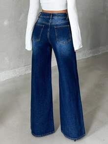 EURMUSE Jeans De Pierna Ancha Para Mujer - Azul lavado medio - Ver 2