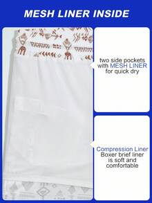 Manfinity VDAYZ Men's Geometric Print Drawstring Waist Double Layer Beach Shorts - Beige - View 3