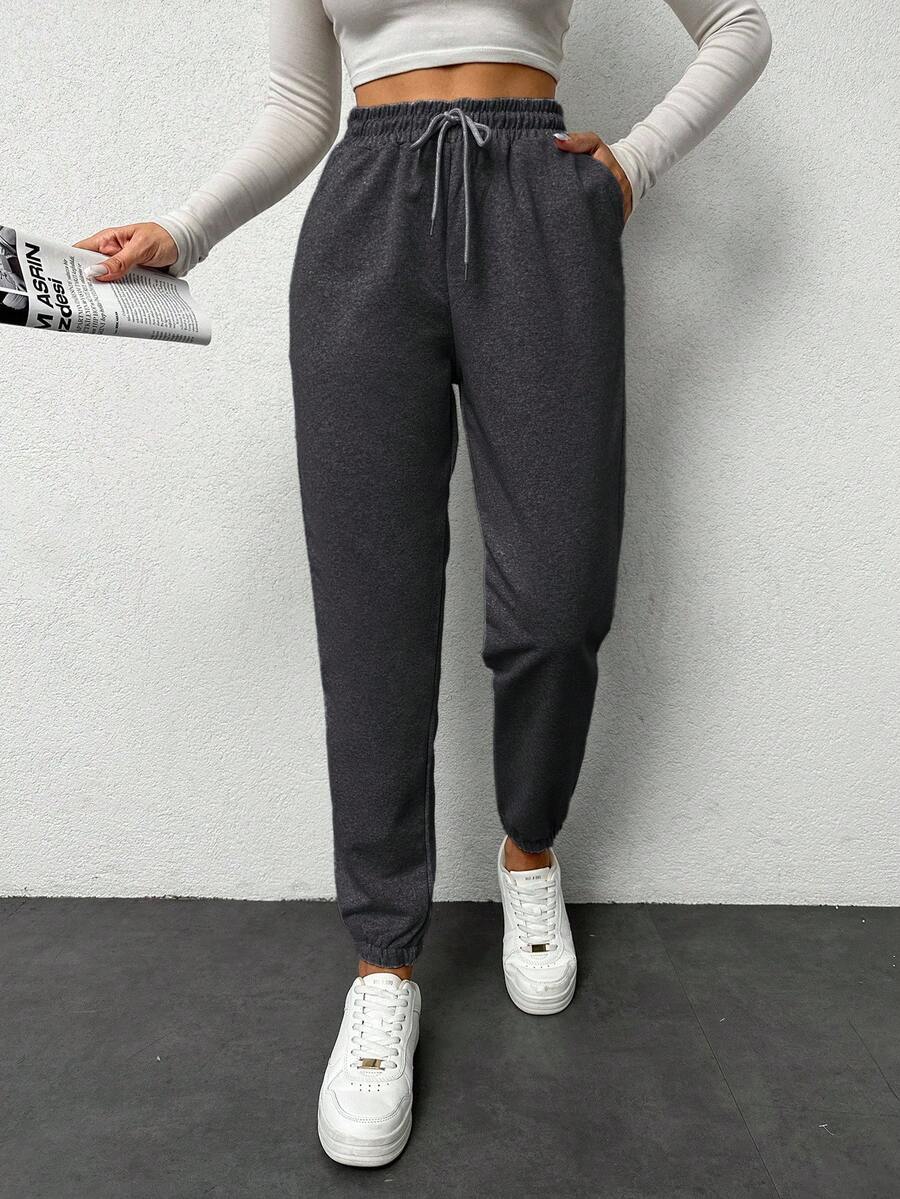 EURMUSE Women's Casual Basic Pocket Drawstring Sweatpants - Dark Grey - View 1
