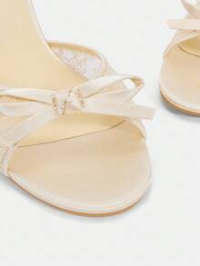 CUCCOO CURVES Women's Champagne Satin Chunky 3.5" Heel Comfortable Mule High Heels, Plus Size - Champagne - View 4