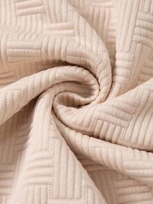 SHEIN 1 套青少年男童休闲格子提花圆领长袖上衣和裤子，常规厚度，日常穿着，秋季 - 杏色 - 查看 7