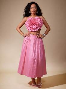 Vixey Gefütterter Taftrock mit Tüllbesatz und Raffung in der Taille, knielang