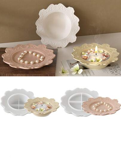 1 件欧式浮雕图案储物碗硅胶模具 DIY 镜面环氧树脂板石膏模具，返校。