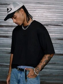 AXEPEAK 男式宽松老鹰印花水钻短袖T恤 - 黑色 - 查看 5