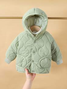 SHEIN 1pc Baby Boys And Girls Unisex Winter Solid Color Casual Pocket Decor Hooded Button-Up Quilted Thick Jacket, Unisex Infant Toddler Hooded Lined Thick Coat, Children Thick Hooded Thick Jacket, Infant Autumn/Winter Coat, 6M-3T Baby Coat Baby Boy Winter Coat 6M-3T Toddler Boy Coat Infant Boy Quilted Thick Coat , 6M-3T Baby Boy Hooded Jacket Baby Boy Quilted Jacket