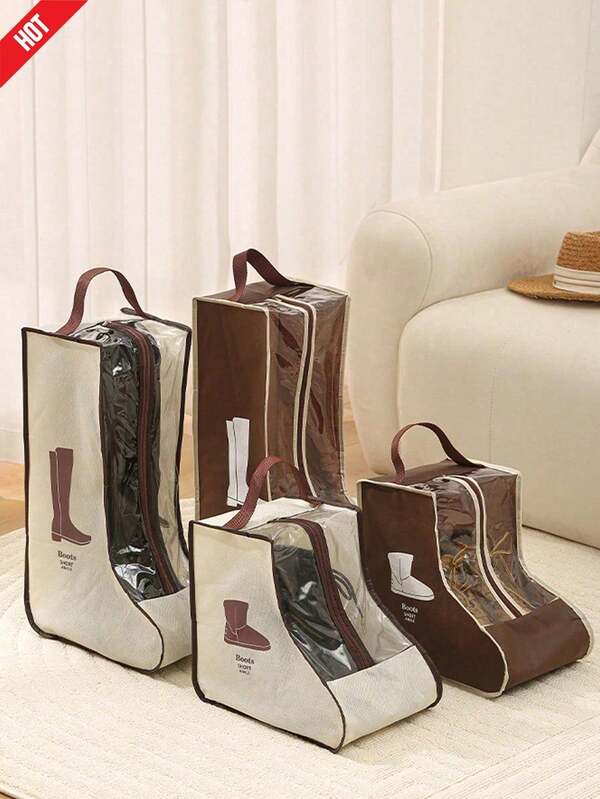 SHEIN Bolsa de almacenamiento de botas, bolsa de almacenamiento para botas altas y cortas, nueva funda protectora transparente de moda para botas, bolsas para botas de mujer altas y de tobillo, bolsa no tejida para botas para viajes y el hogar, con cremallera y asas de transporte, bolsa de almacenamiento de botas portátil y resistente al agua, protectora, transpirable y ahorradora de espacio, ideal para viajes, organización de armarios y protección de calzado, adecuada para zapatos planos, botas de tobillo y botas altas