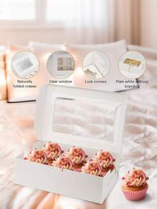 SHEIN 5 件/12 件 12 个带透明窗口的纸杯蛋糕盒 - 一次性糕点架，用于饼干、零食和甜点 - 非常适合日常家庭烘焙和派对学校用品食品袋食品盒适用于糖果巧克力饼干等。