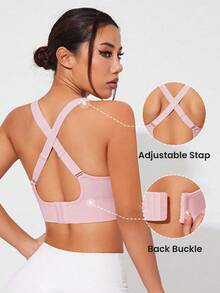 SHEIN Sports 2pcs/Set Bra Olahraga Penyerap Keringat dengan Desain Tali Silang, Kombinasi 2 Warna, Tanpa Jahitan untuk Kebugaran/Yoga - MultiWarna - View 9