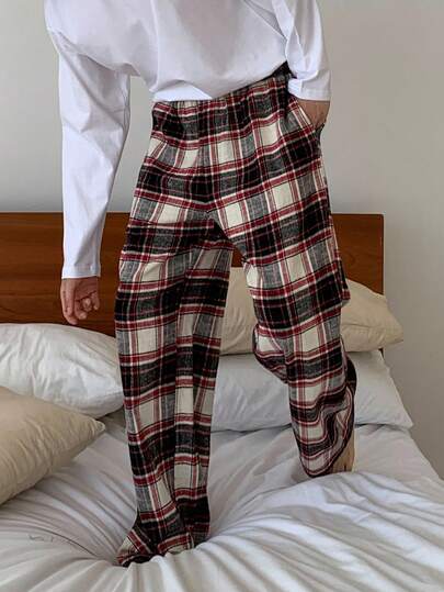 DAZY 男士纯色格子宽松休闲裤，秋季睡衣