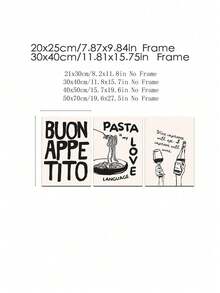 3 件/套意大利面厨房海报印刷品，有趣的食物墙面艺术，葡萄酒海报，复古艺术，黑色米色中性墙面艺术，现代简约中性厨房餐厅帆布装饰，无框架 - 彩色 - 查看 13