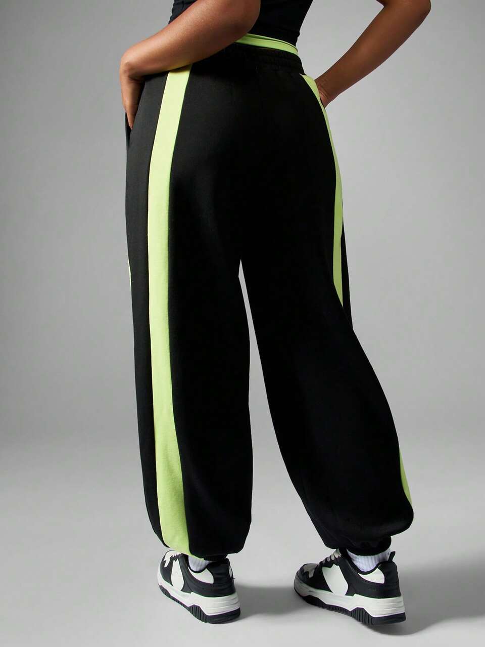 Missguided x Playboy Oversized Y2K Style Wide Leg Jogger Pants With Neon Side Stripes High Waisted Casual Street Streetwear Baggy Loose Winter Fall Fashion