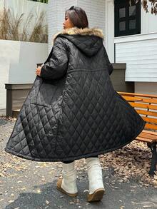 SHEIN EZwear Áo khoác dài chần bông dày cỡ lớn, mùa đông - màu đen - Xem 6