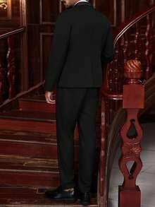 Manfinity Bizformal Conjunto de traje de hombre, con hombros bordados, vestimenta formal de negocios, adecuado para banquetes, negocios, regalo para esposo, novio. Conjunto de traje negro para hombre, chaqueta de boda para hombre, blazer de hombre, traje de hombre con bordado, traje de boda para hombre