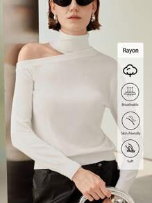 Uhlyne Uhlyne Pull en tricot blanc minimaliste, élégant et polyvalent pour femmes. Col montant asymétrique, ajusté. Idéal pour le bureau, l'école, l'automne. Tenue de travail modeste et neutre en tricot tout blanc pour le printemps, l'automne et l'hiver. - Blanc - Voir 5