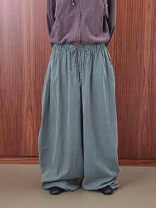 COUREZ Low Rise Striped Baggy Barrell Trousers /Y2K  Clothes For Women Spring Clothes For Women  Outfits For Women Wide Leg Pants - Army Green - View 3