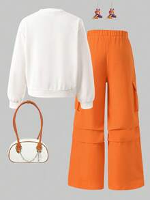 2件套女童印花卫衣+多口袋工装裤 - 彩色 - 查看 2