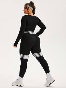 Rhythm Era 户外休闲修身长袖大码女式运动连体裤 - 黑色 - 查看 2