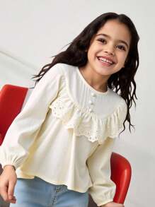 Maija Kids Maija Kids Young Girl Round Neck Ruffle Trim Long Sleeve Blouse Fall Winter - Apricot - View 1