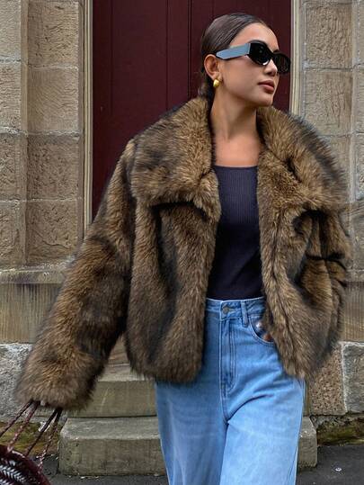 DAZY Chaqueta corta de mujer de piel sintética, abrigo regular grueso y elegante para el invierno