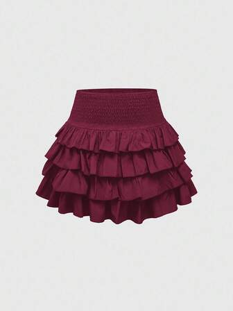 J-Fashion Damen einfarbiger Taillengather-Modekuchen-Rock