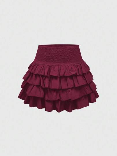 J-Fashion Gonna a ruota di colore unito con arricciatura in vita, di