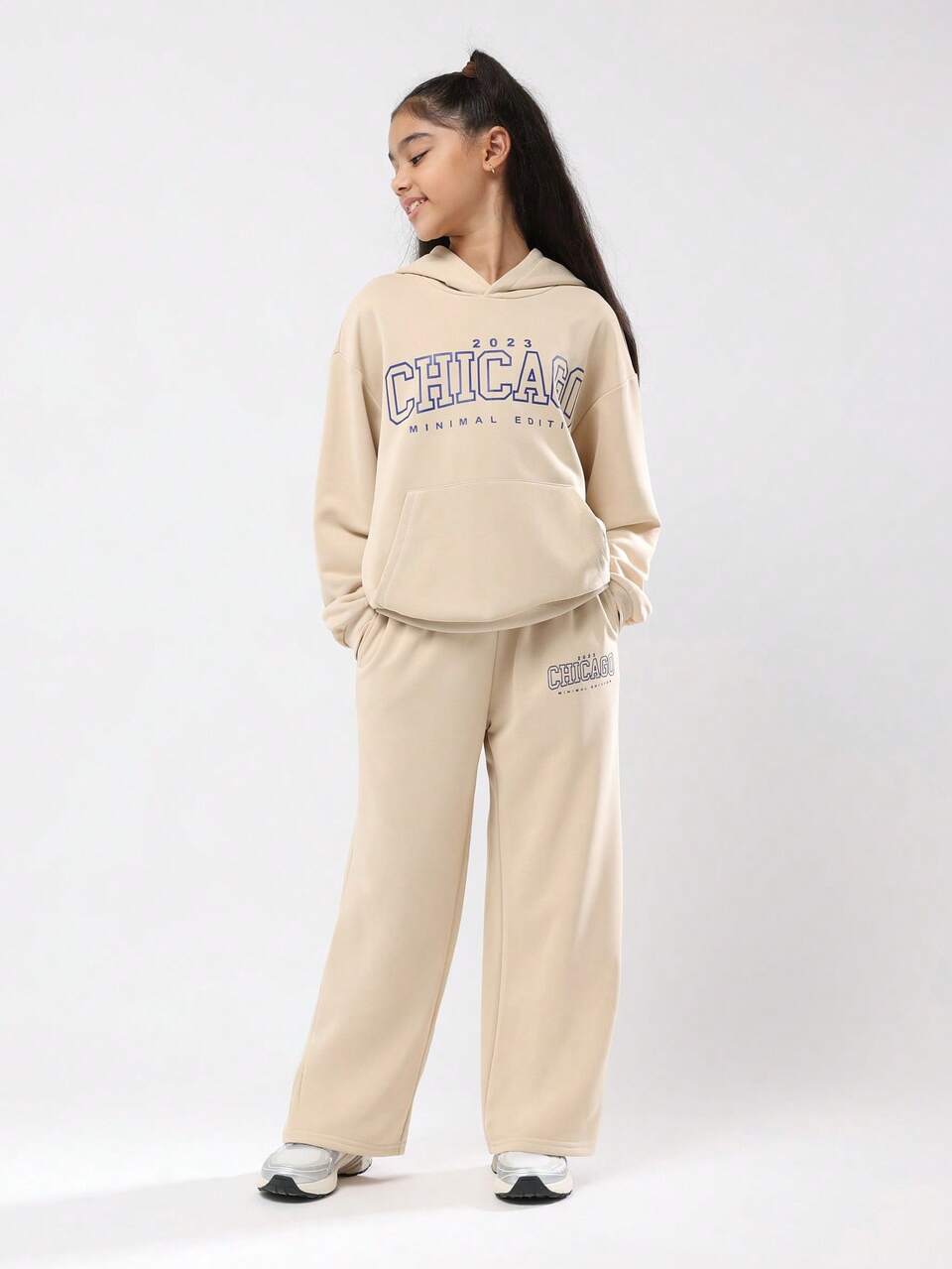 Wide Leg Fleece Sweatpants With Pink Letter Print