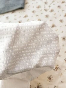 青少年女孩白色修身弧形下摆图案衬衫、条纹衬衫、学院风衬衫、白衬衫、百搭百搭衬衫、青少年衬衫，适合年轻女孩 - 白色 - 查看 10