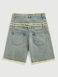 ROMWE MEN Street Life Men's Loose Fit Denim Shorts With Sparkling Diamond Waistband
