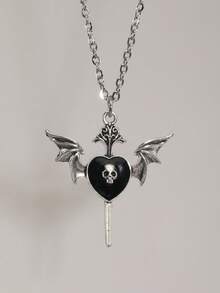 ROMWE Vintage Gothic Style Bat, Flower, Heart, Wing, Skull, Sword Pendant Necklace - Black - View 2
