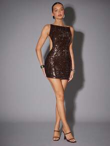 Hauture Vestido mini sexy con escote abierto en la espalda, cuadrado y con lentejuelas para fiesta de verano