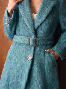 MOTF PREMIUM WOOL BELTED OVERCOAT - Teal Blue - View 3