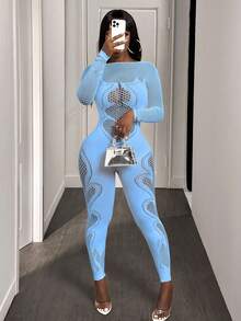 BamGleam 女士性感镂空提花紧身连衣裤