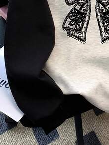 SHEIN Women's Casual Bow Print Contrast Color Sweatshirt, Popular For Autumn/Winter Fall Cloth For Women - Multicolor - View 5