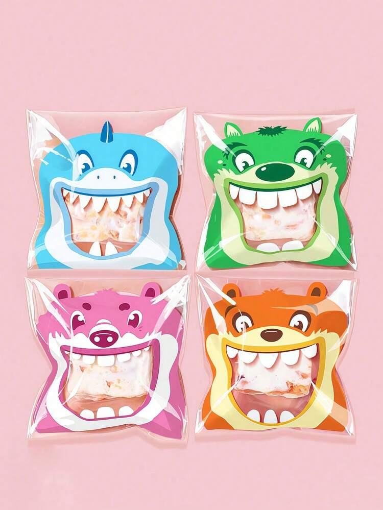 SHEIN 100 Pcs Per Pack, 4-In-1 Cartoon Pattern Party Gift Baking Bags, Self-Adhesive Gift Packaging Bags - Multicolor - View 1