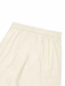 Manfinity Homme Men's Solid Color Drawstring Waist Pocket Straight Leg Casual Pants, For Fall - Beige - View 6