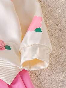 Conjunto informal y lindo de sudadera para niñas bebé, con parte superior de estampado floral de ganchillo 3D y falda plisada, conjunto de otoño para niñas pequeñas